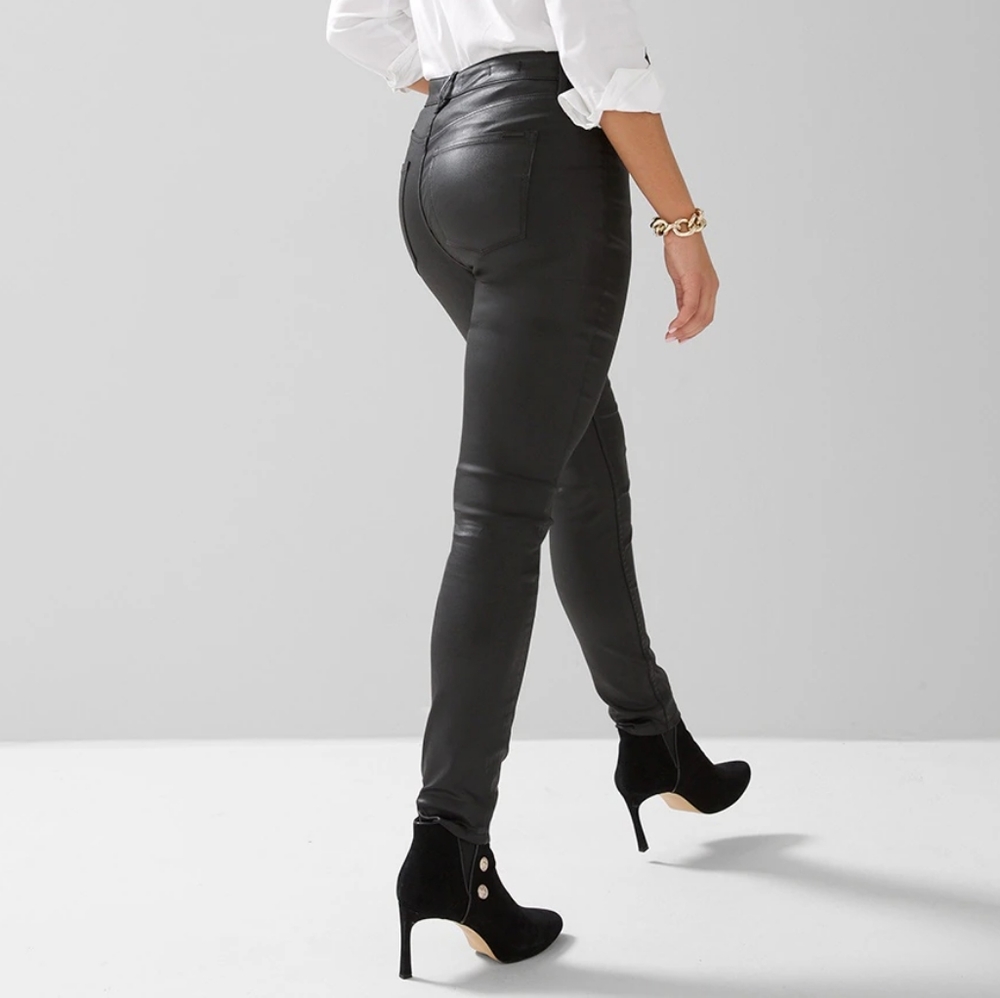 New WHBM Coated Skinny Jeans Black 0